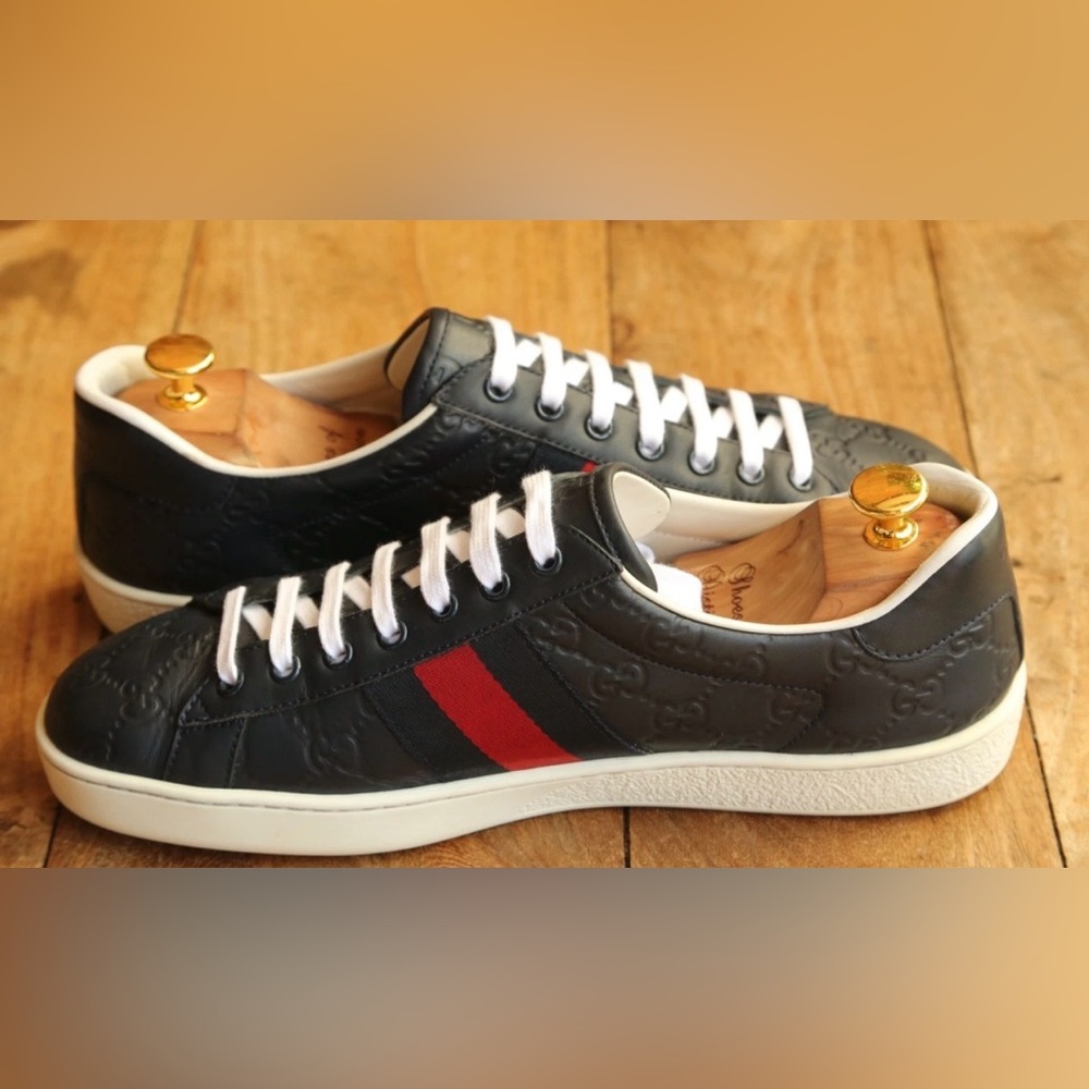 Gucci Ace Blue GG Monogram Leather Sneakers US 9 EU 42 UK 8 Excellent Condition